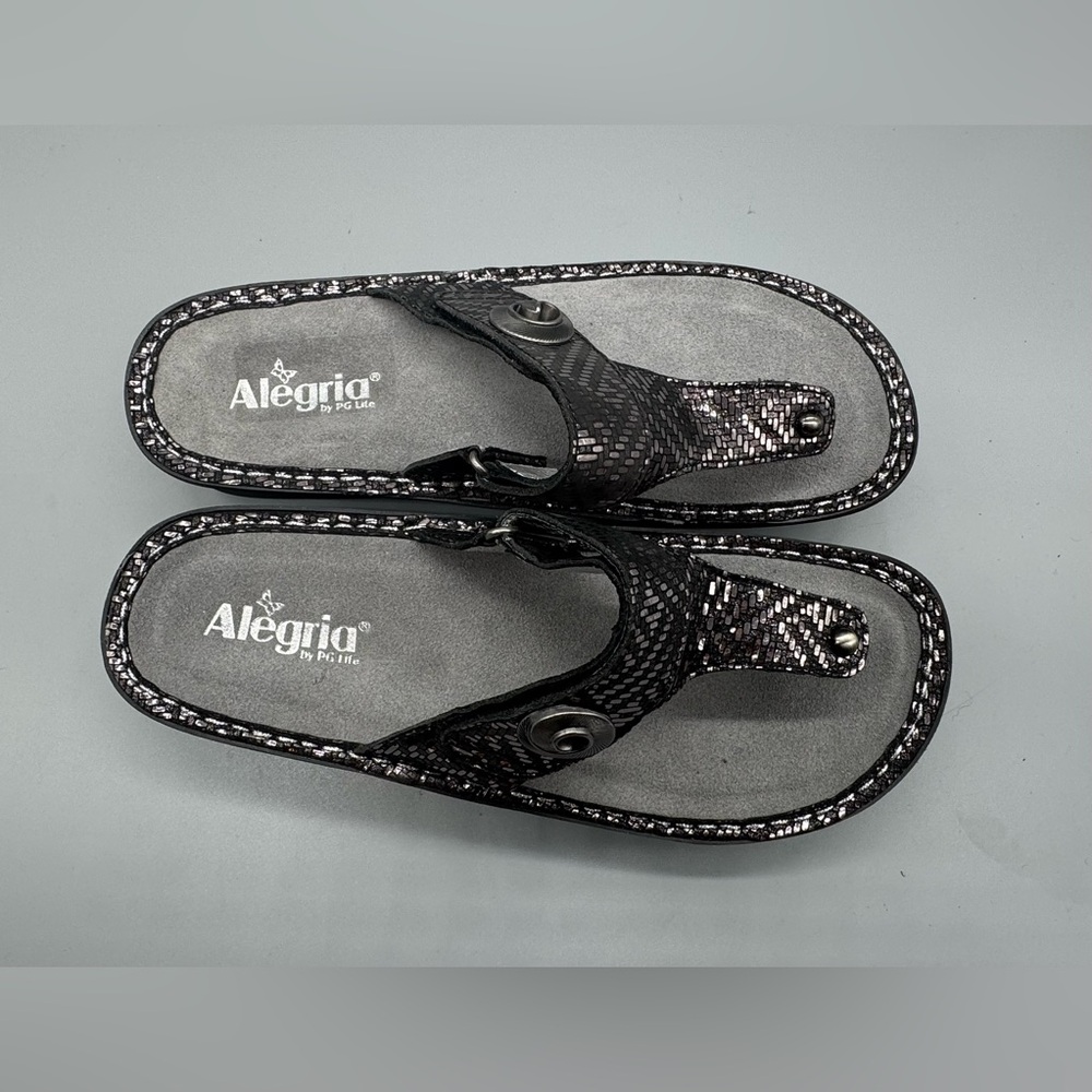 Alegria Carina Pewter Dazzler Thong Toe Post Sandals sz 42 Womans US 11 Org $110 - Picture 4 of 7